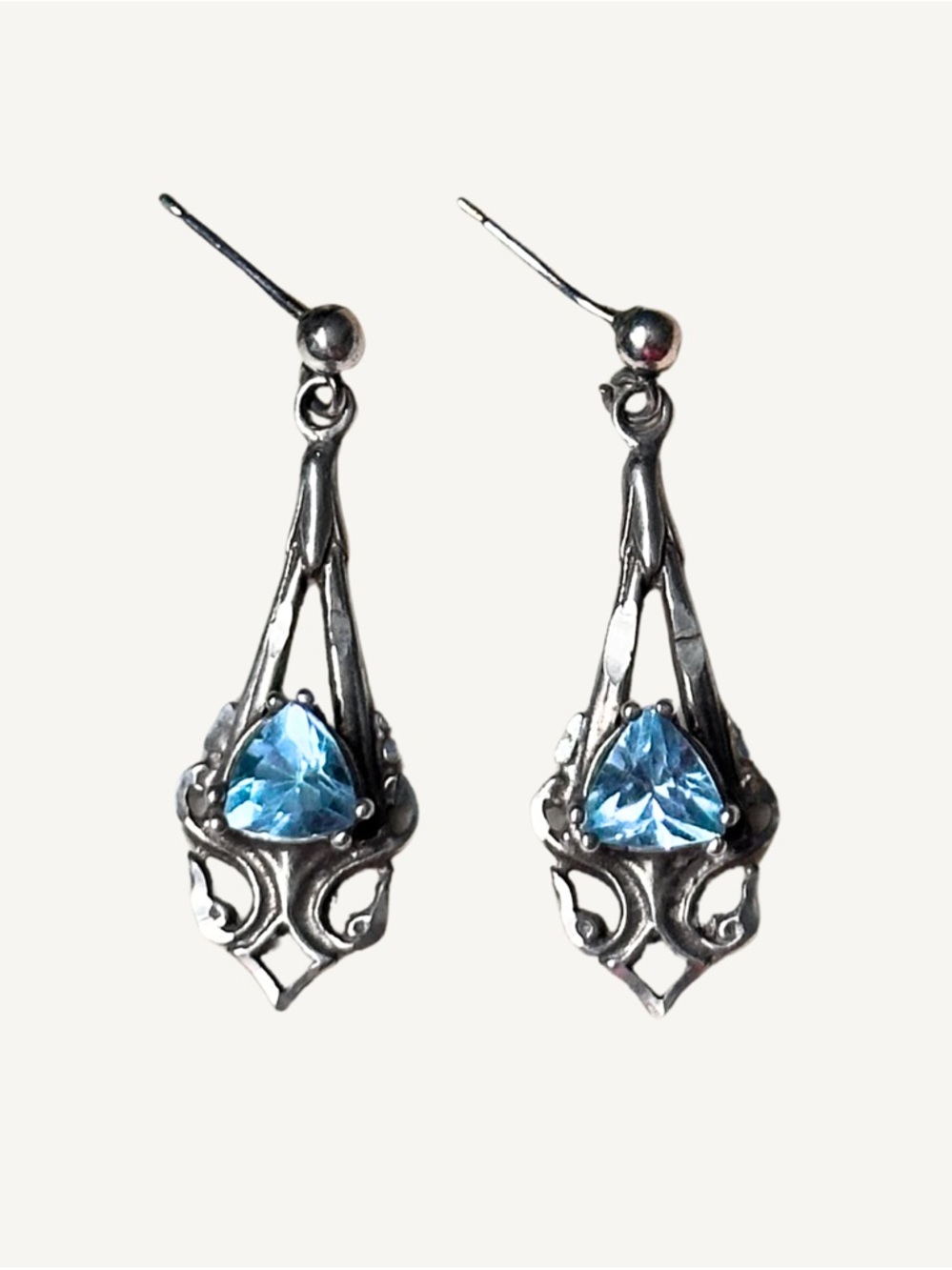 Natural Topaz Sterling Silver 925 Art Nouveau Style Dangle Earrings Vintage